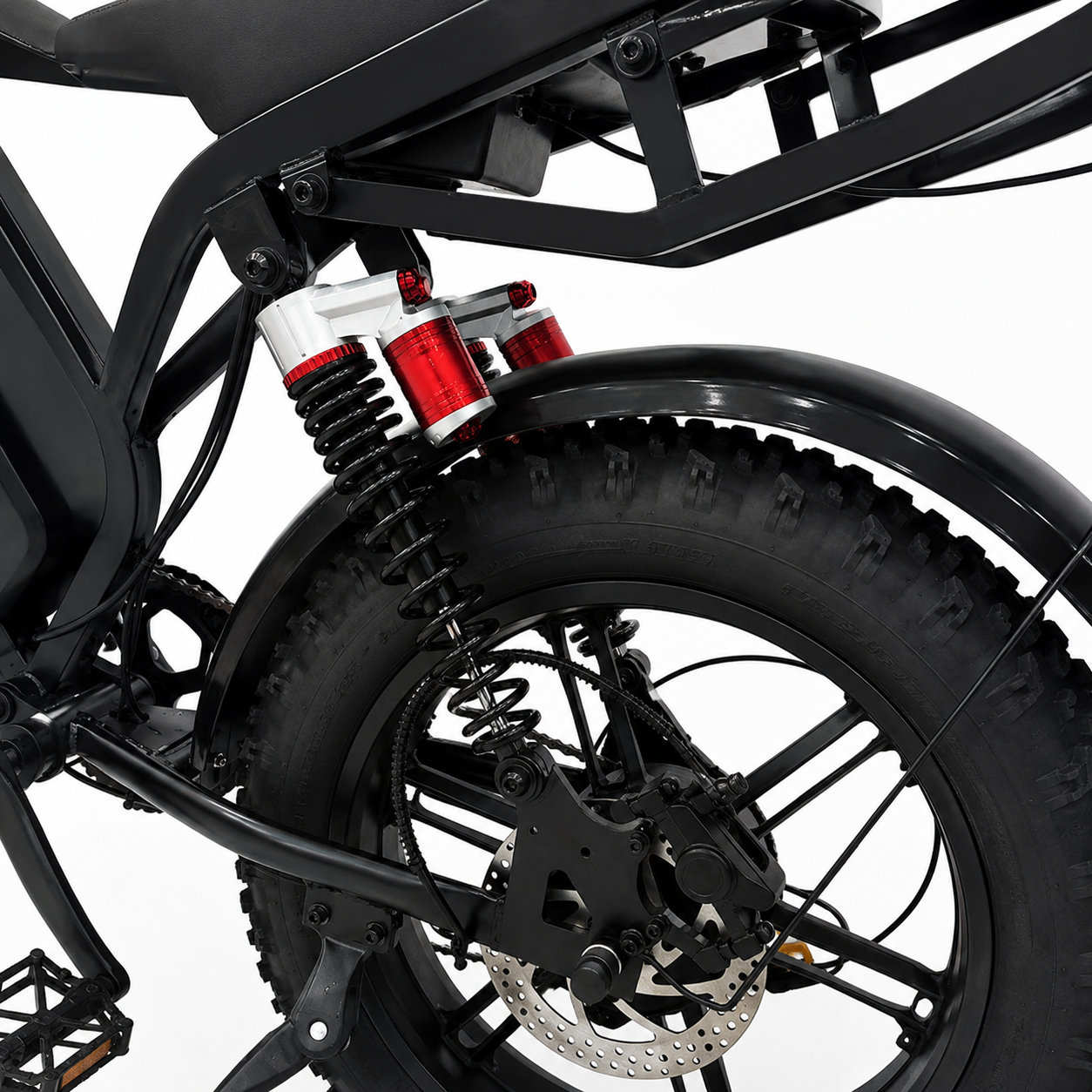 Suspensão traseira e transmissão da e-bike DIRAMAK Adventure